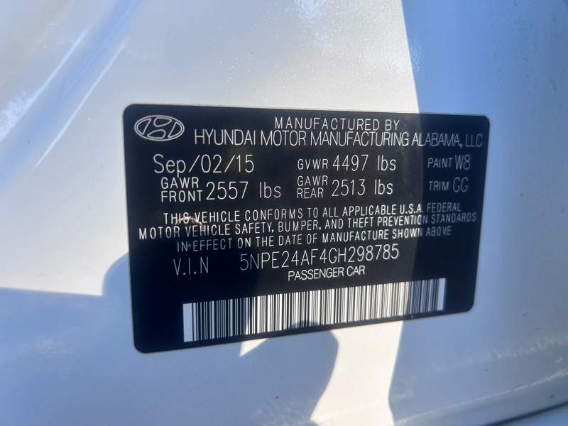Hyundai Sonata 4dr Sdn 2.4L SE 2016 Hyundai Sonata 4dr Sdn 2.4L SE 2016