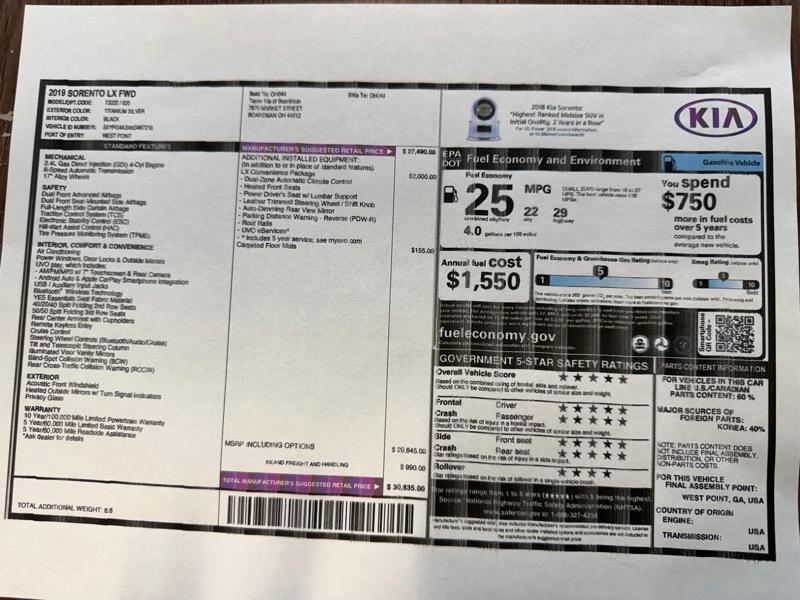 Kia Sorento LX FWD 2019