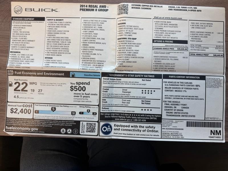 Buick Regal Premium 2 AWD 2014