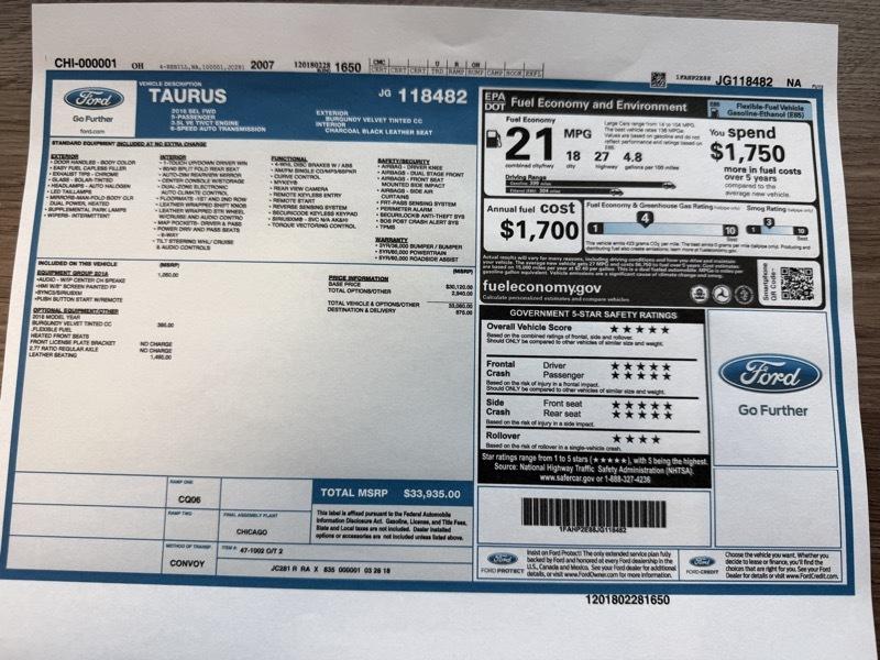 Ford Taurus SEL FWD 2018