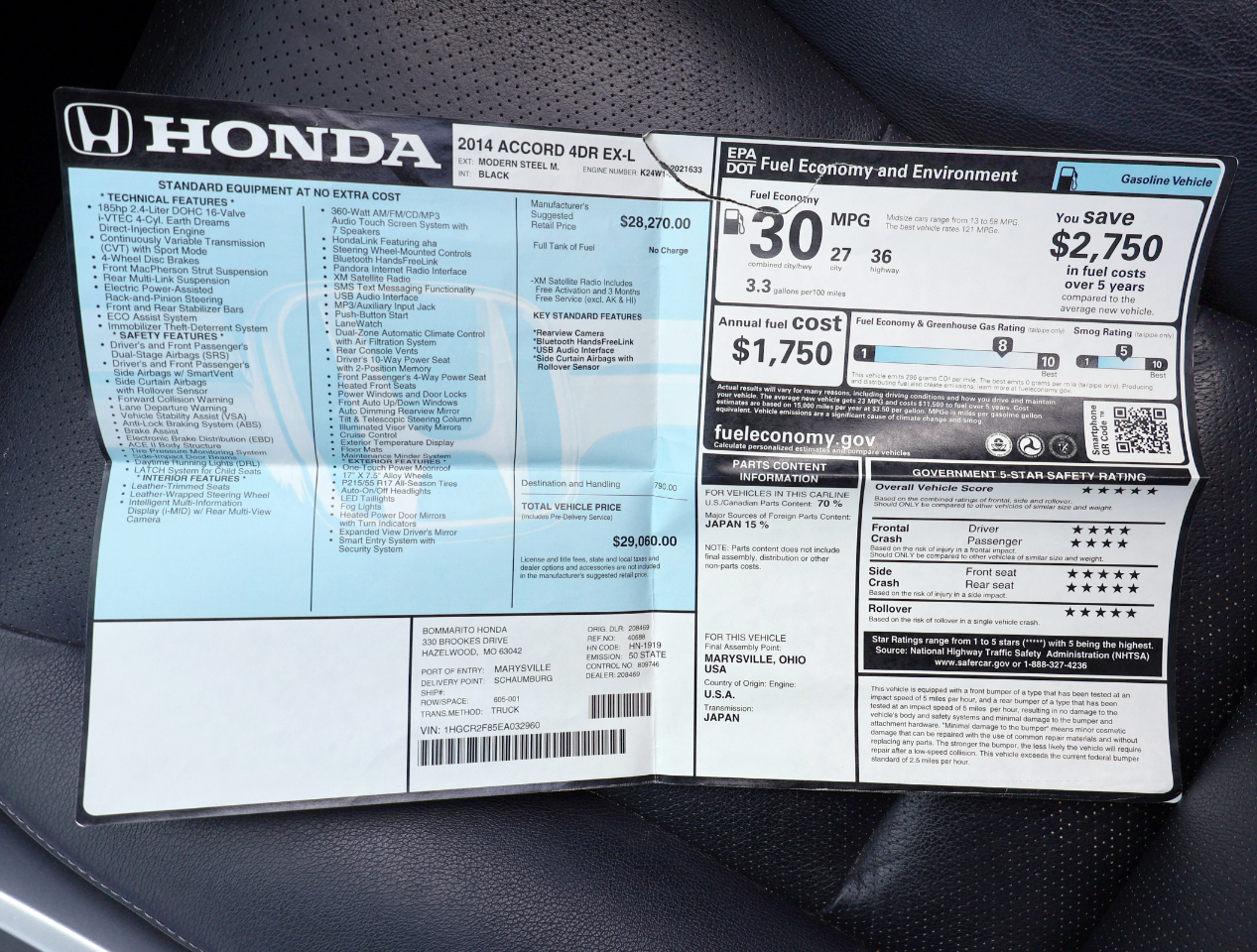 Honda Accord EX-L Sedan 2014