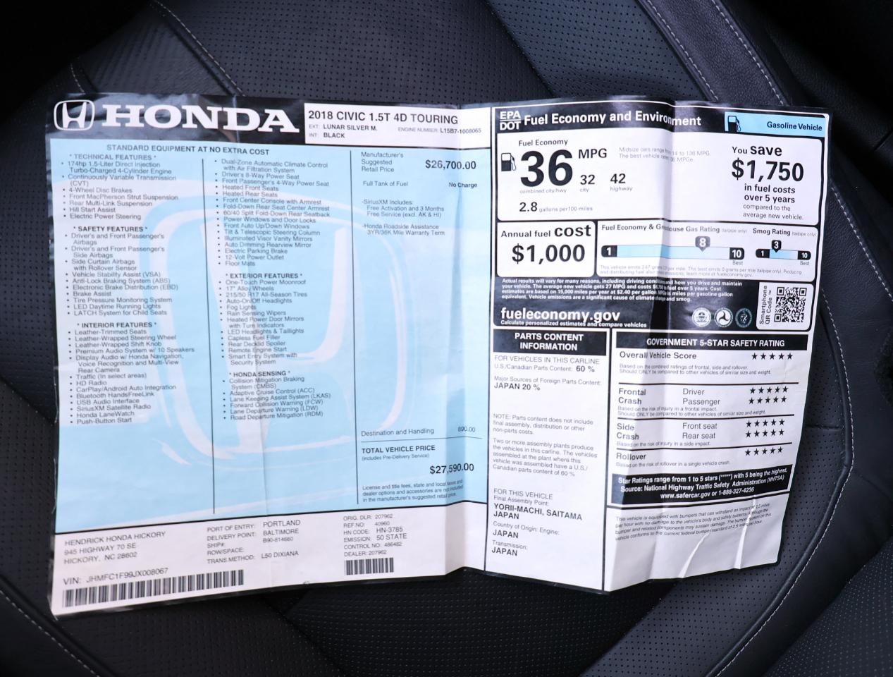 Honda Civic Touring Sedan CVT 2018