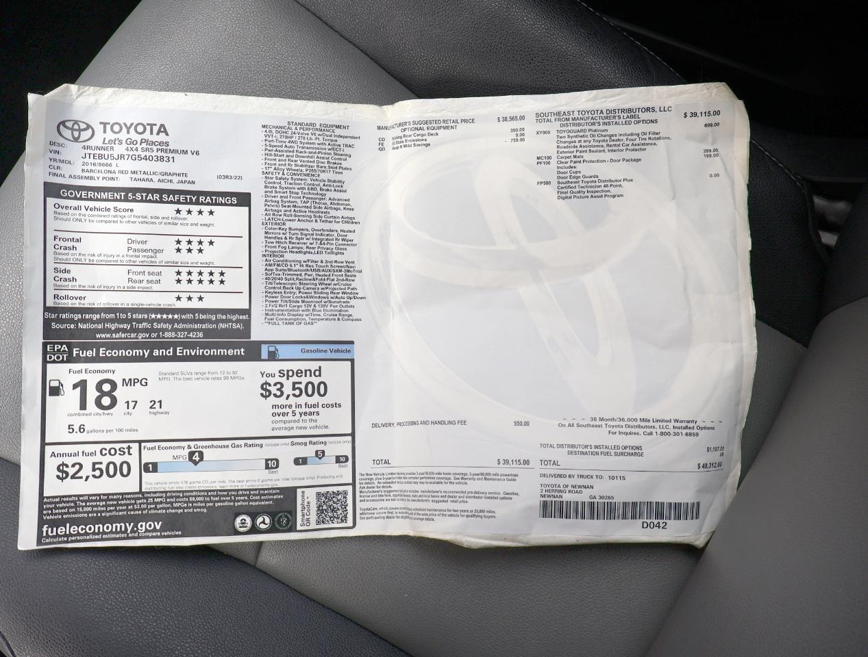 Toyota 4Runner SR5 4WD 2016