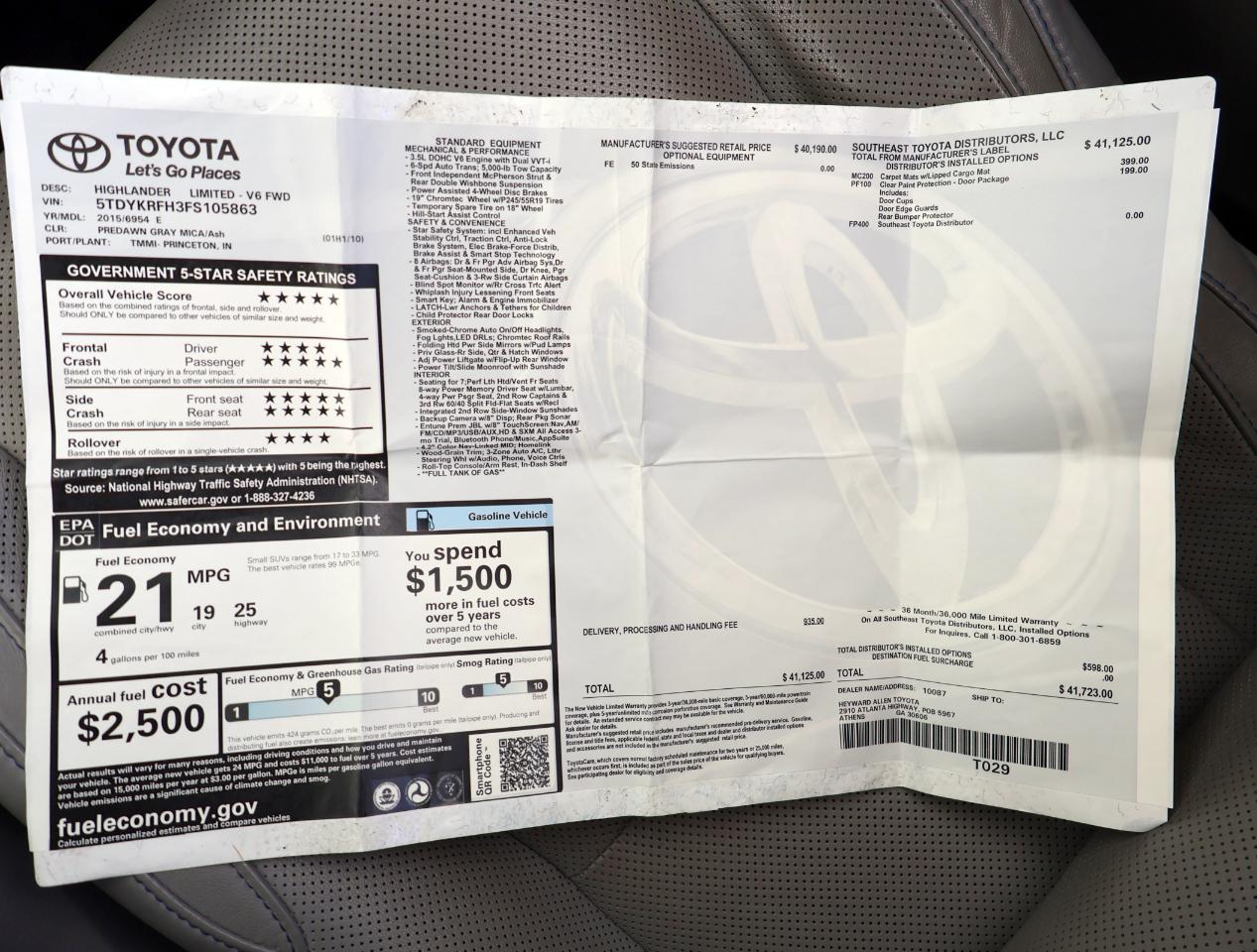 Toyota Highlander Limited FWD V6 2015