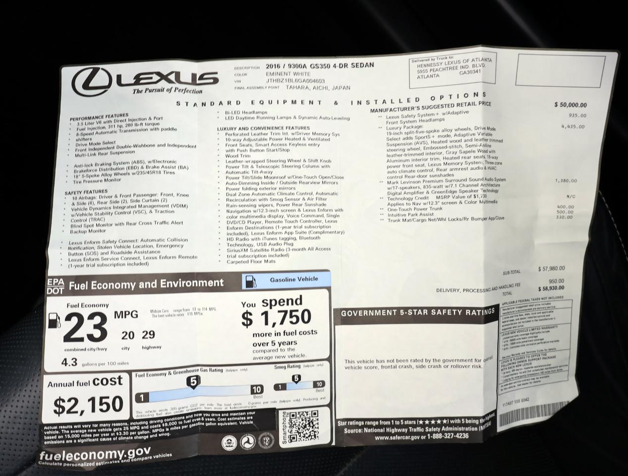 Lexus GS 350 RWD 2016