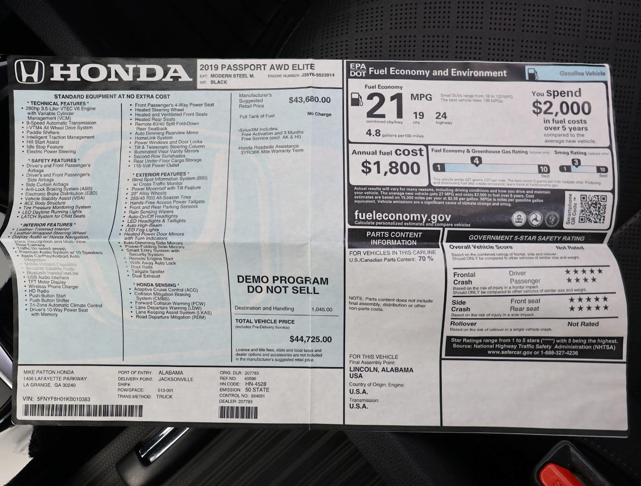 Honda Passport Elite 2019