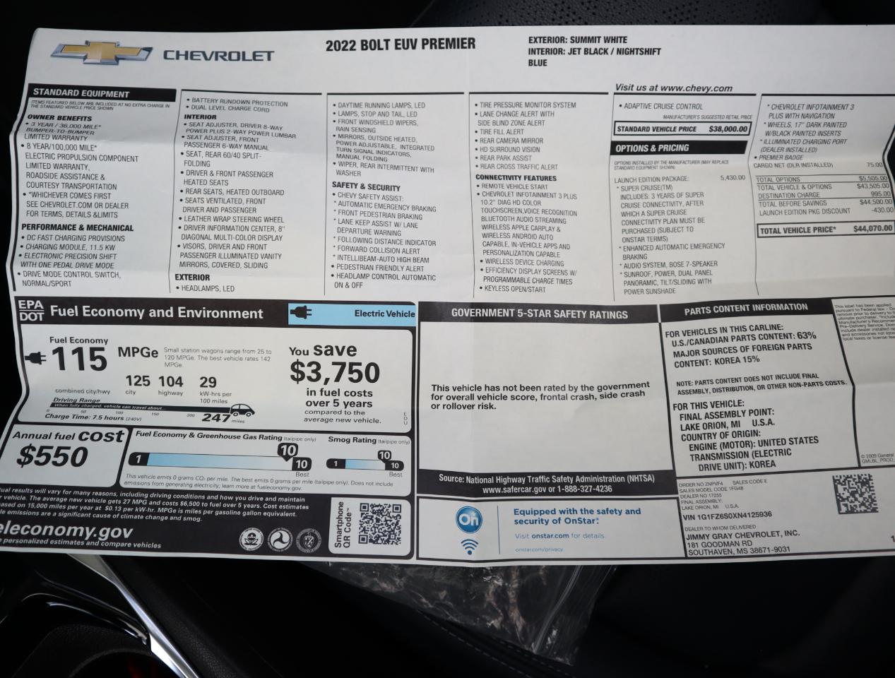 Chevrolet Bolt EUV Premier 2022