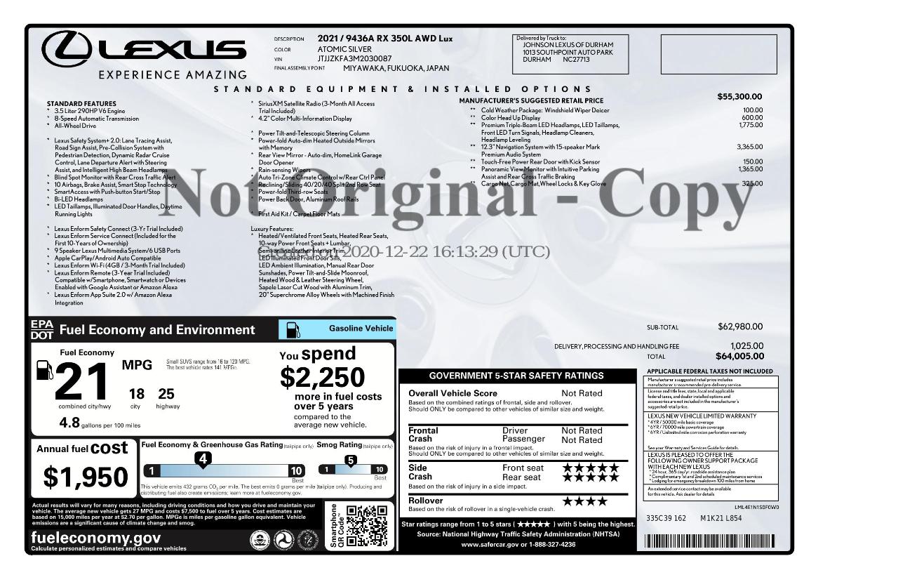 Lexus RX 350L Luxury AWD 2021