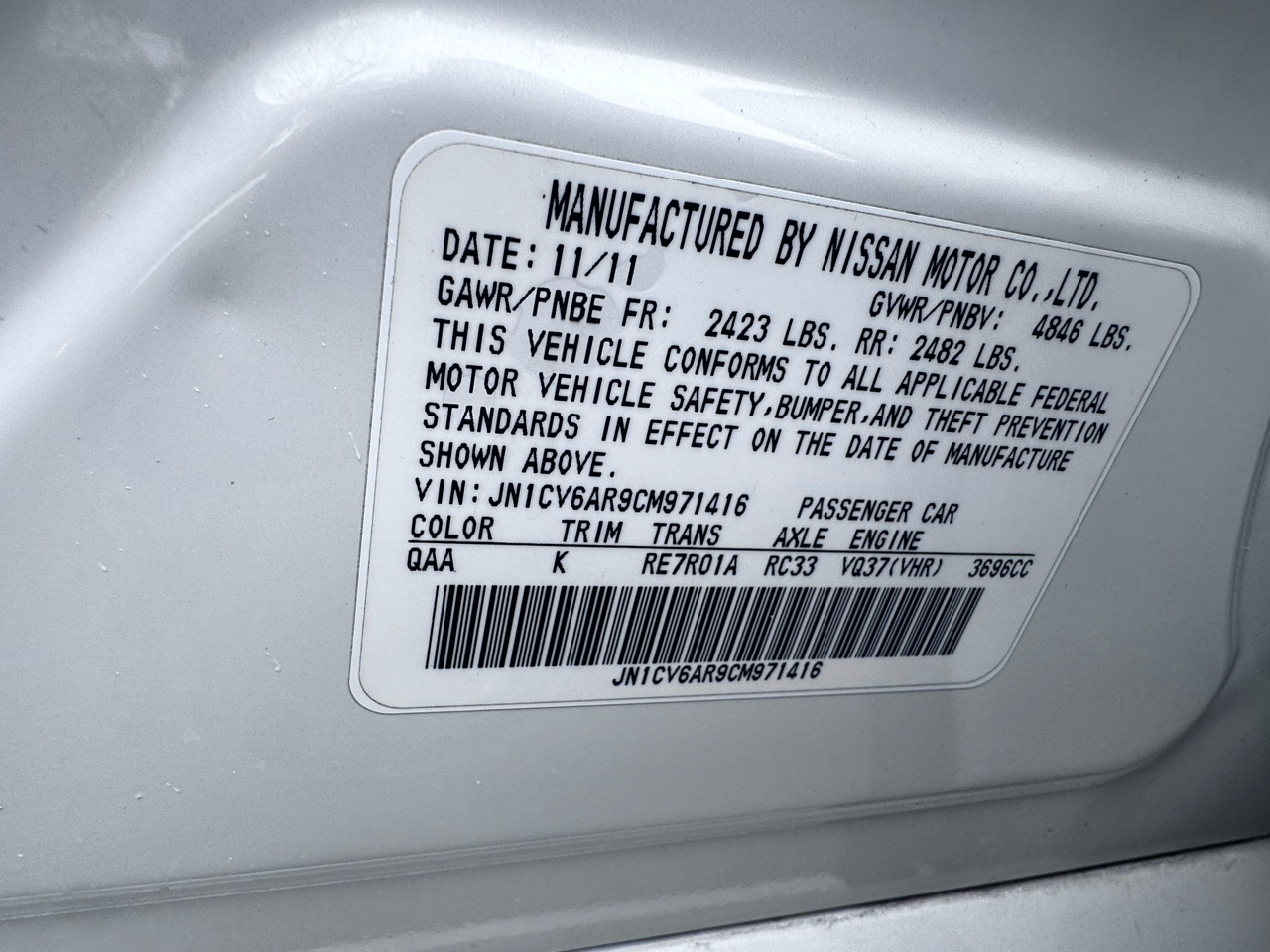 Infiniti G Sedan 37x AWD 2012