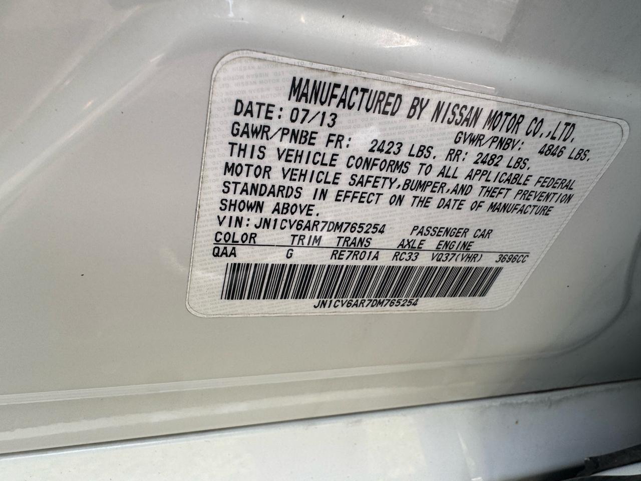 Infiniti G Sedan 37x AWD 2013