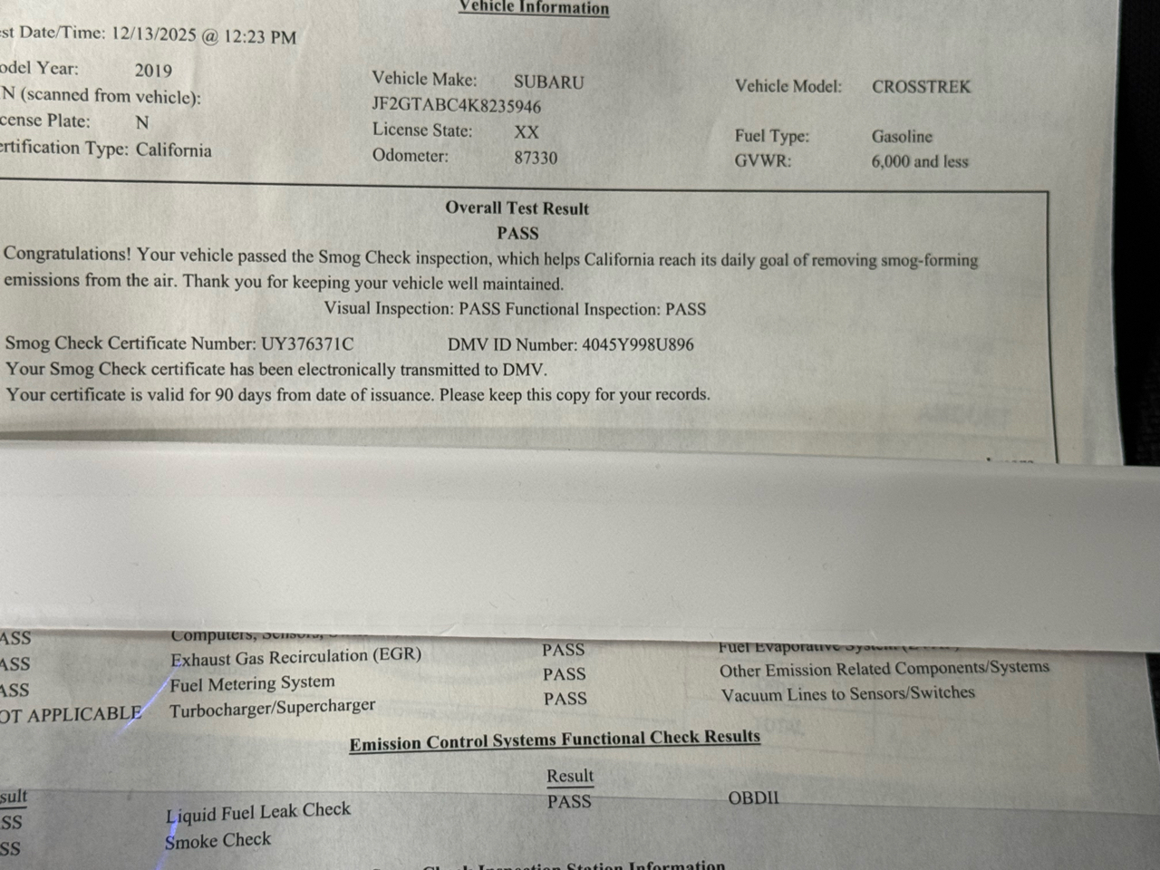 Subaru Crosstrek 2.0i CVT 2019