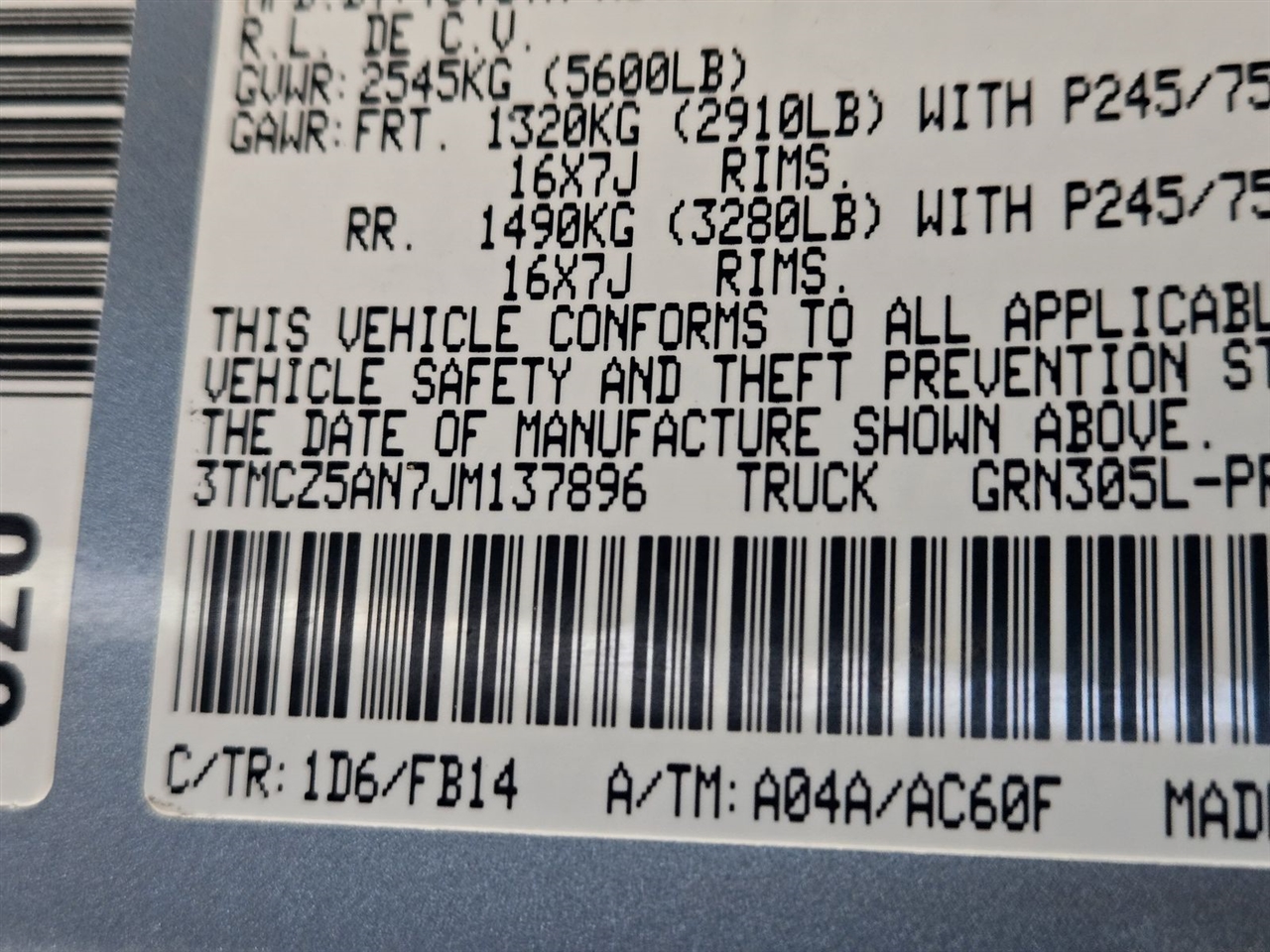 Toyota Tacoma TRD Off Road Double Cab 5' Bed V6 4x4 MT (Natl) 2018 Toyota Tacoma TRD Off Road Double Cab 5' Bed V6 4x4 MT (Natl) 2018