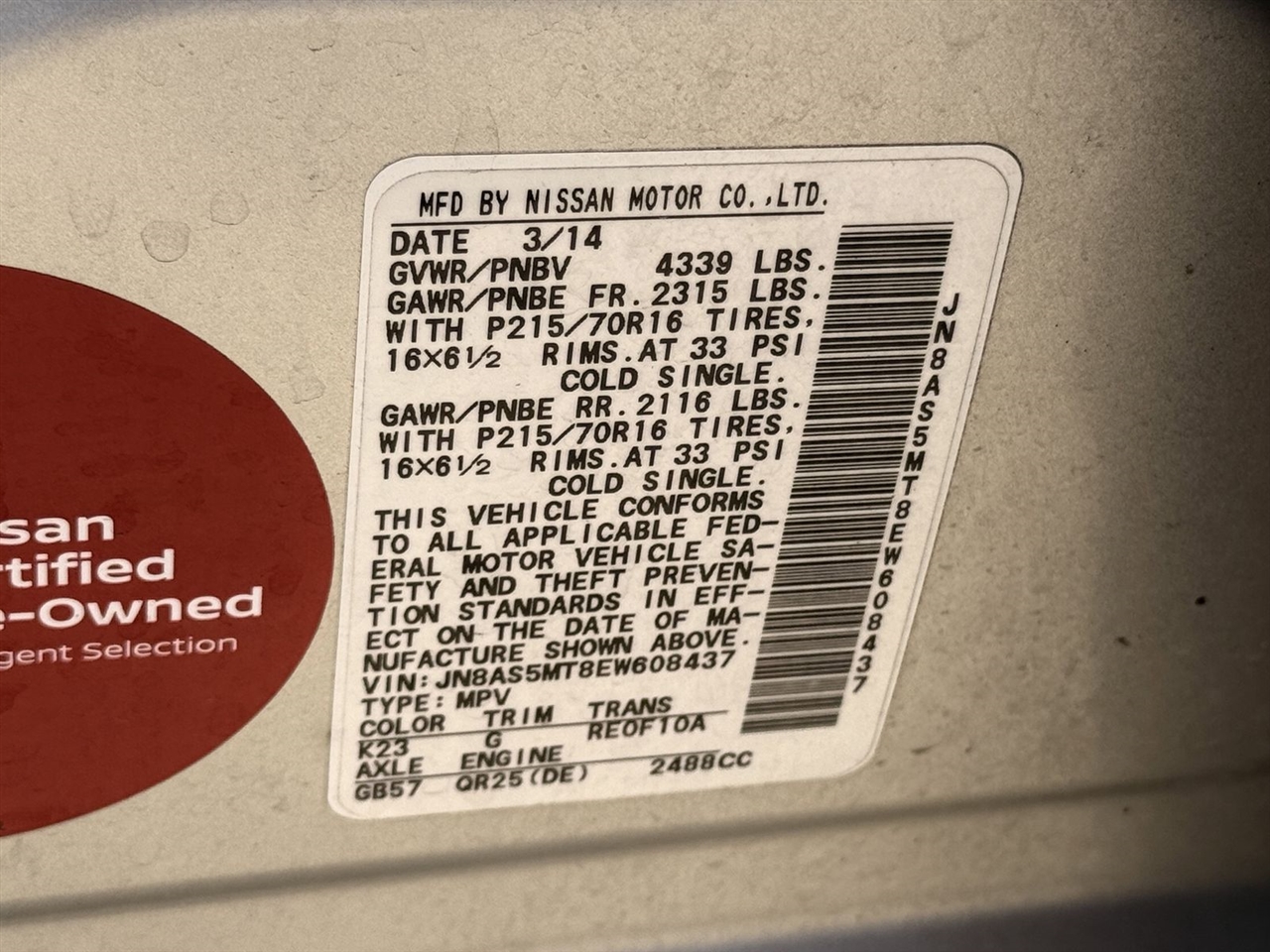 Nissan Rogue Select FWD 4dr S 2014