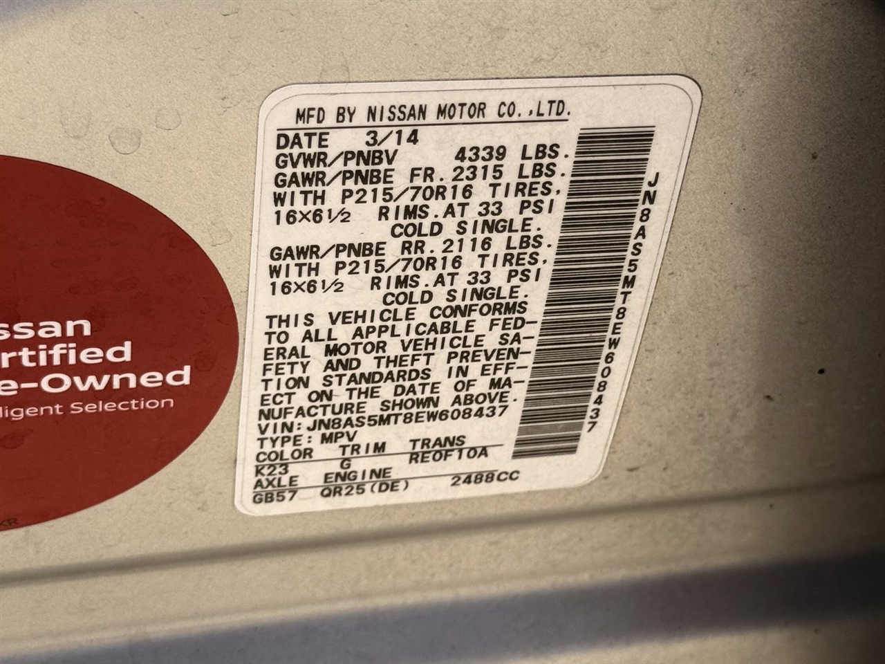 Nissan Rogue Select FWD 4dr S 2014