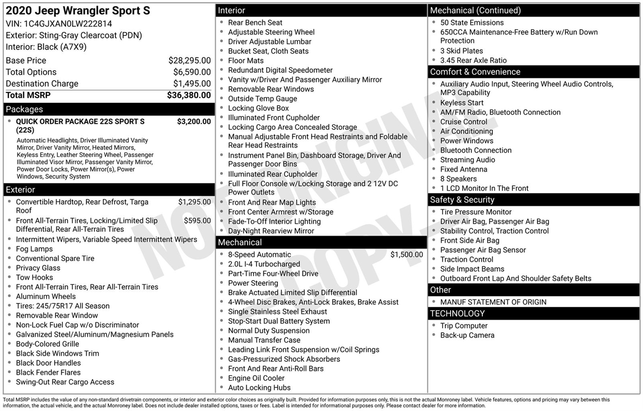 Jeep Wrangler Sport S 4x4 2020