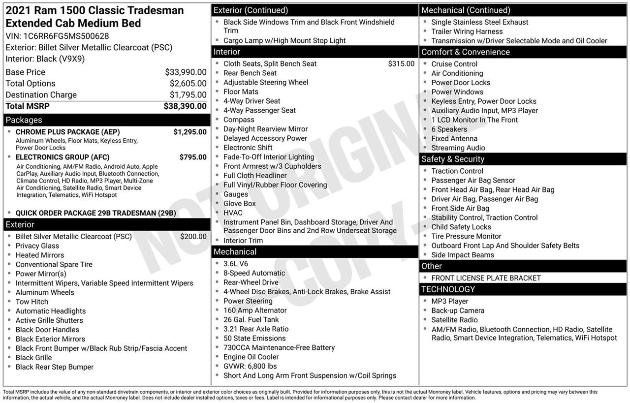 RAM 1500 Classic Tradesman 4x2 Quad Cab 6'4" Box 2021