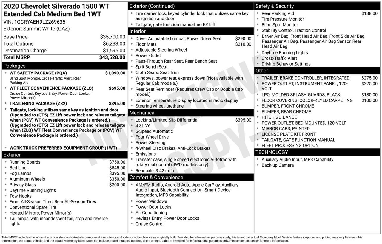 Chevrolet Silverado 1500 4WD Double Cab 147" Work Truck 2020