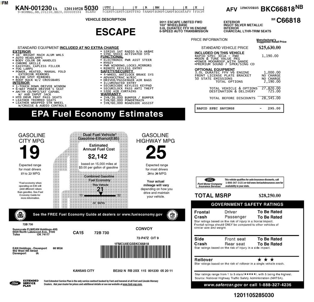 Ford Escape FWD 4dr Limited 2011