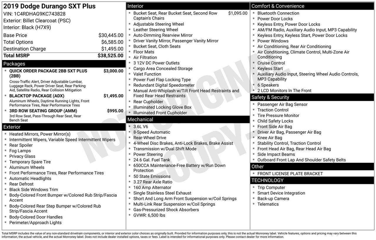 Dodge Durango SXT Plus RWD 2019