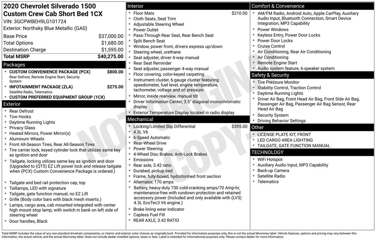 Chevrolet Silverado 1500 2WD Crew Cab 147" Custom 2020