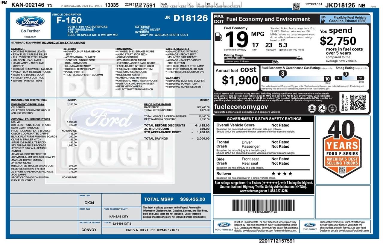 Ford F-150 Lariat 2WD SuperCab 8' Box 2018