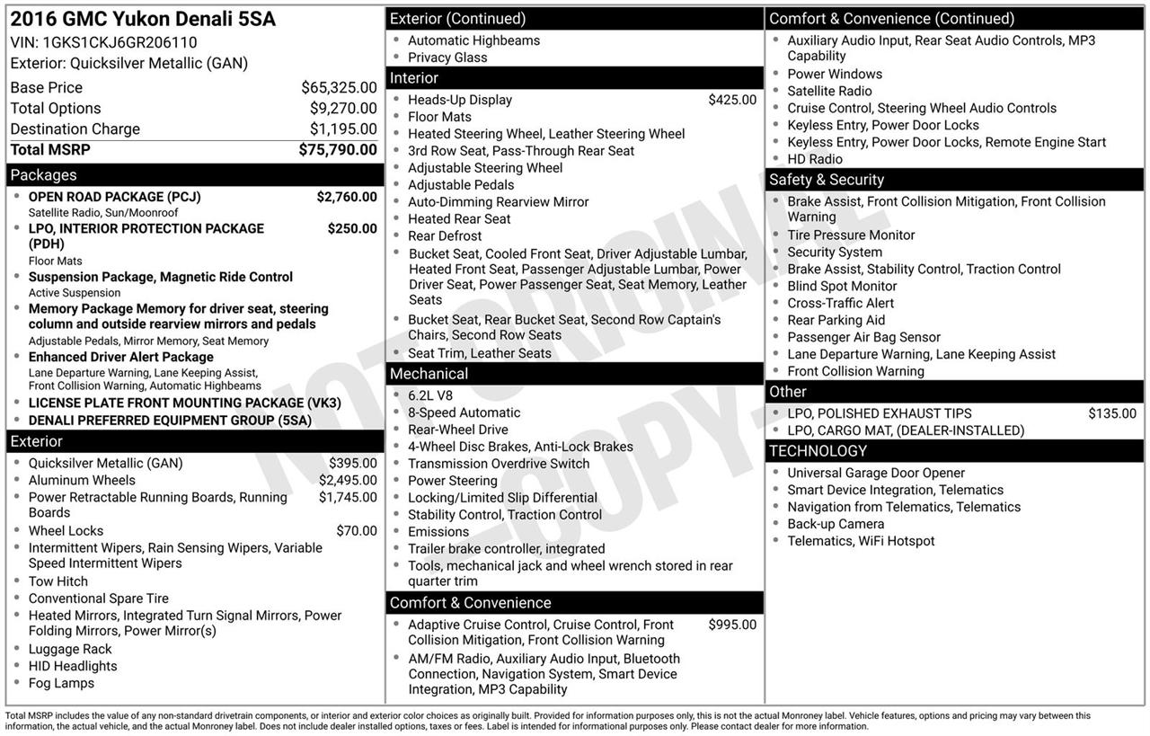 GMC Yukon 2WD 4dr Denali 2016