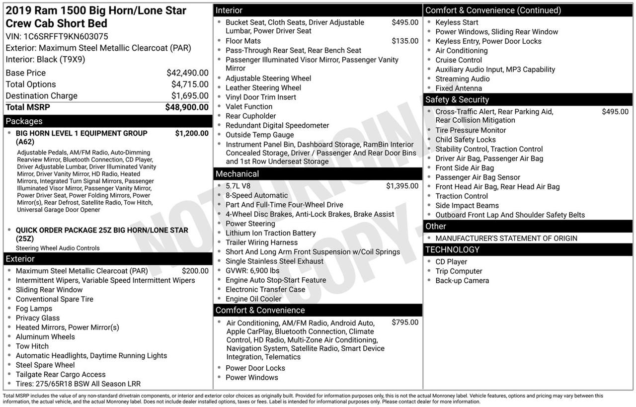 RAM 1500 Big Horn/Lone Star 4x4 Crew Cab 5'7" Box 2019