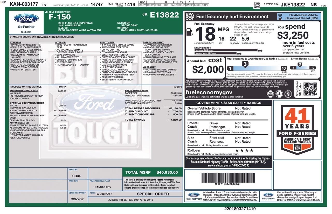 Ford F-150 Lariat 4WD SuperCab 8' Box 2018