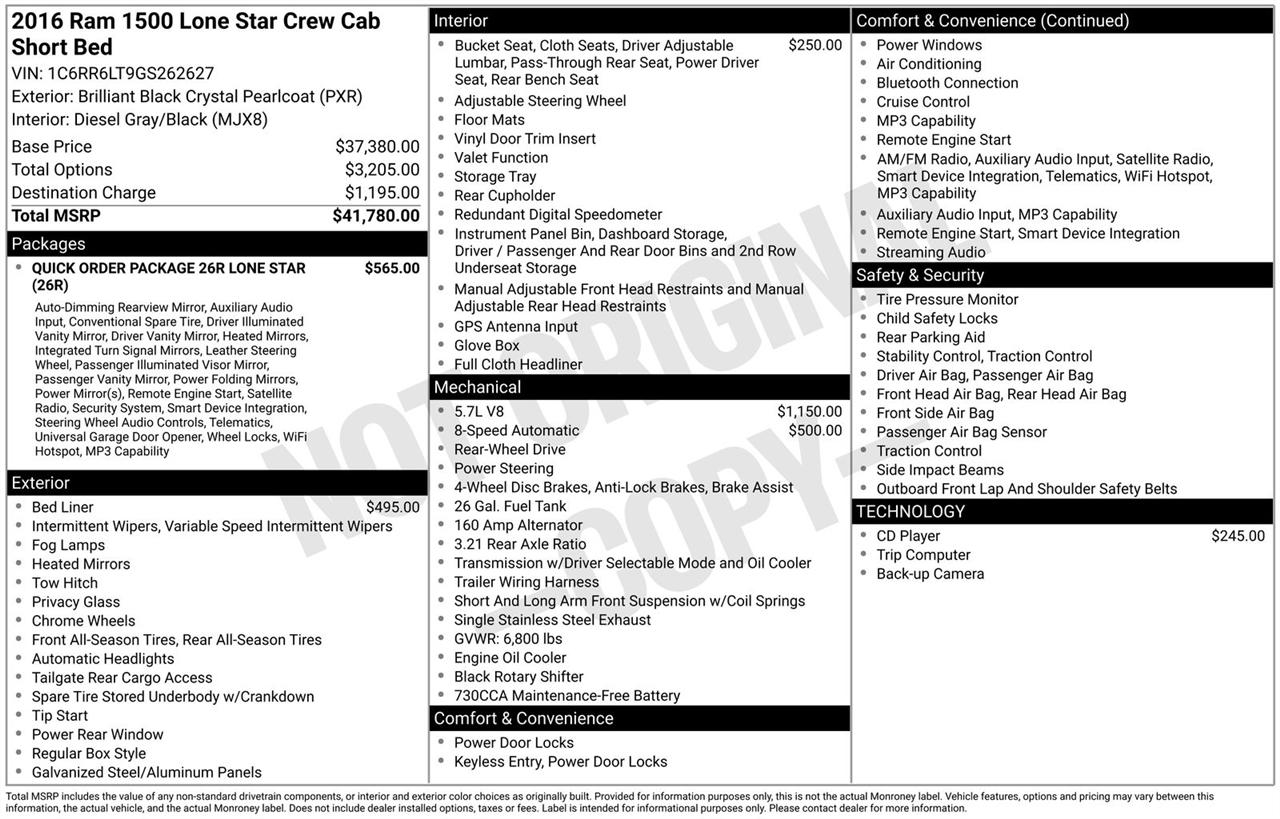 RAM 1500 2WD Crew Cab 140.5" Lone Star 2016