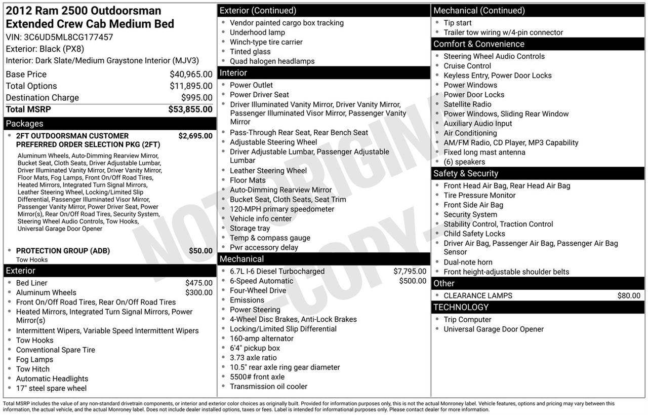 RAM 2500 4WD Mega Cab 160.5" Outdoorsman 2012