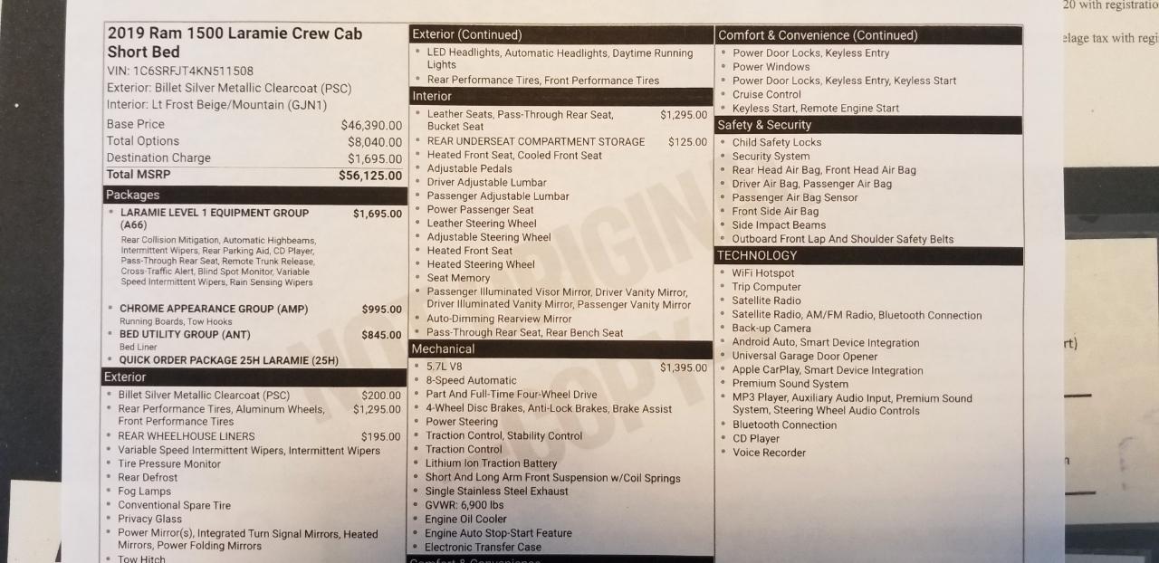RAM 1500 Laramie 4x4 Crew Cab 5'7" Box 2019