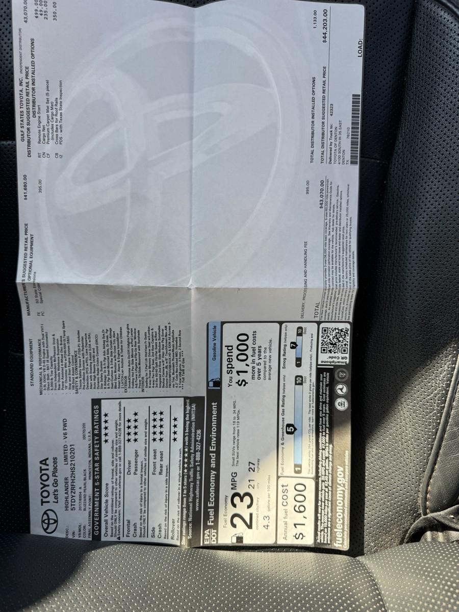 Toyota Highlander Limited FWD V6 2017