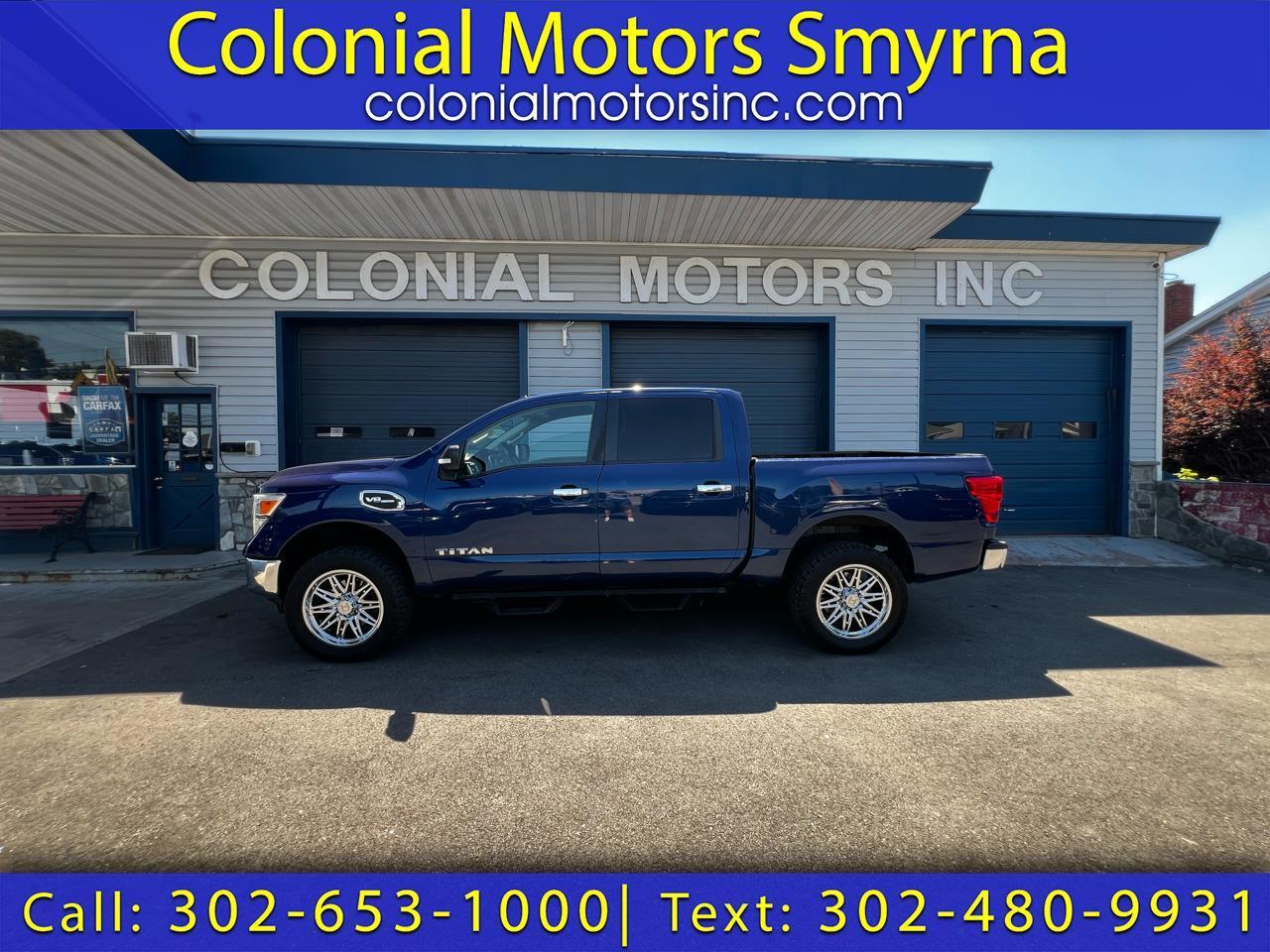 Blue 2017 Nissan Titan S Crew Cab 4WD Pickup Truck Four-Wheel Drive Automatic