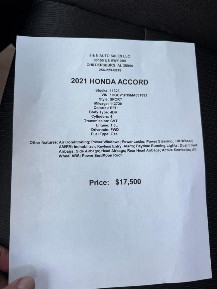 Honda Accord Sport 4D Sedan 2.0L at 2021