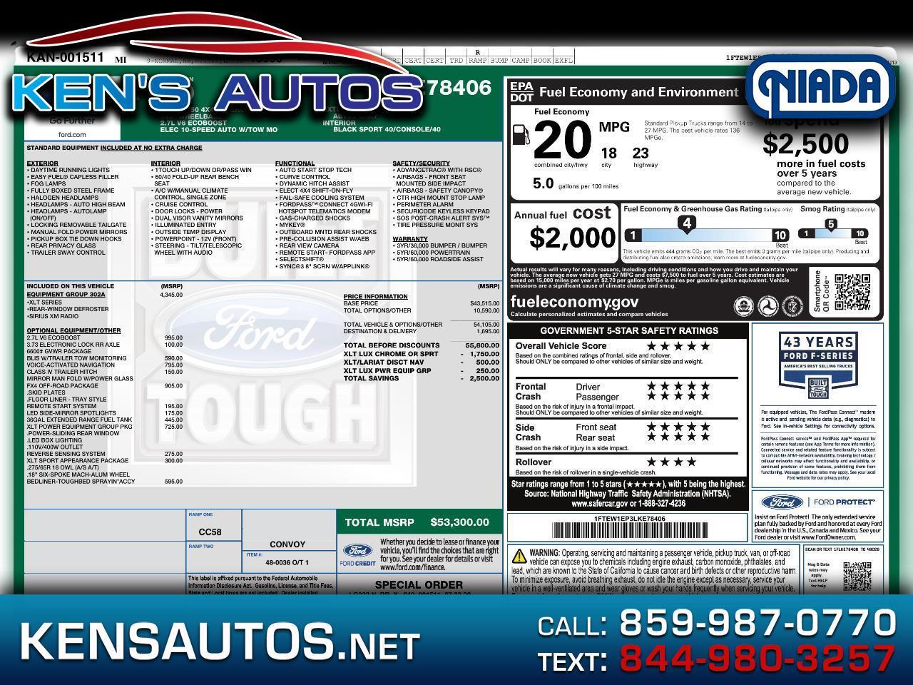 2020 Ford F-150 XL 4WD SuperCrew 5.5' Box