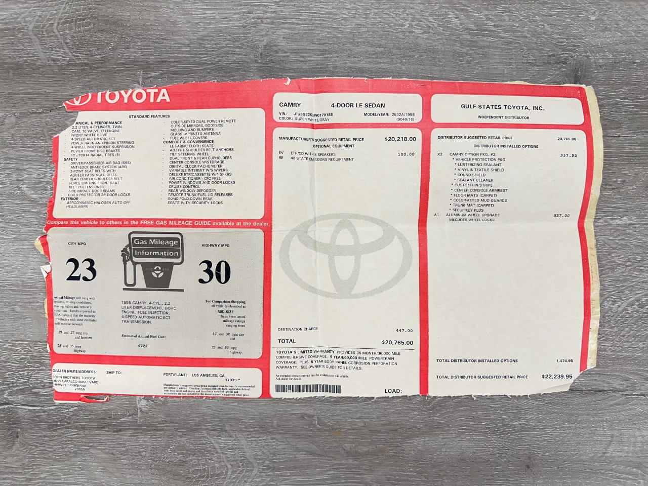 Toyota Camry LE 1998