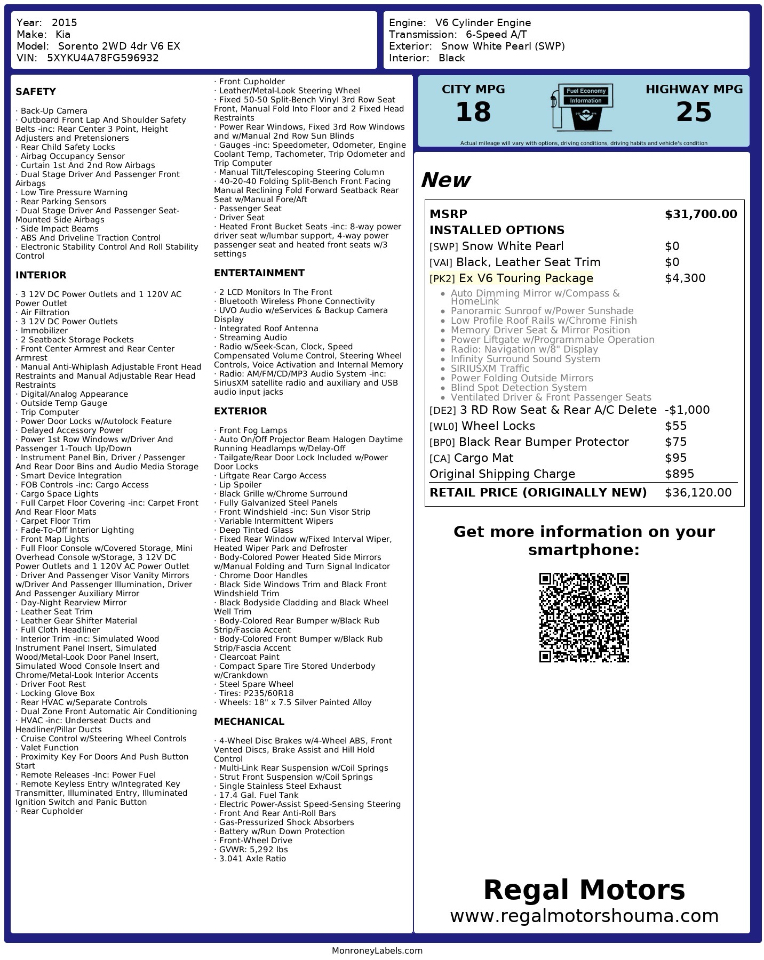 Kia Sorento EX V6 2WD 2015