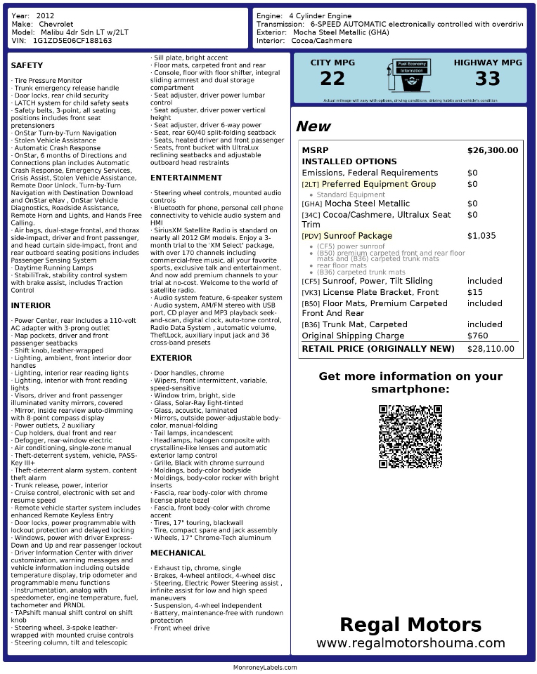 Chevrolet Malibu 2LT 2012