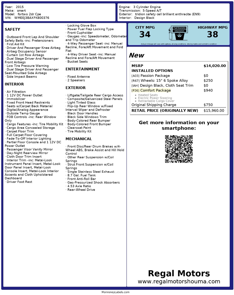 Smart Fortwo passion coupe 2015