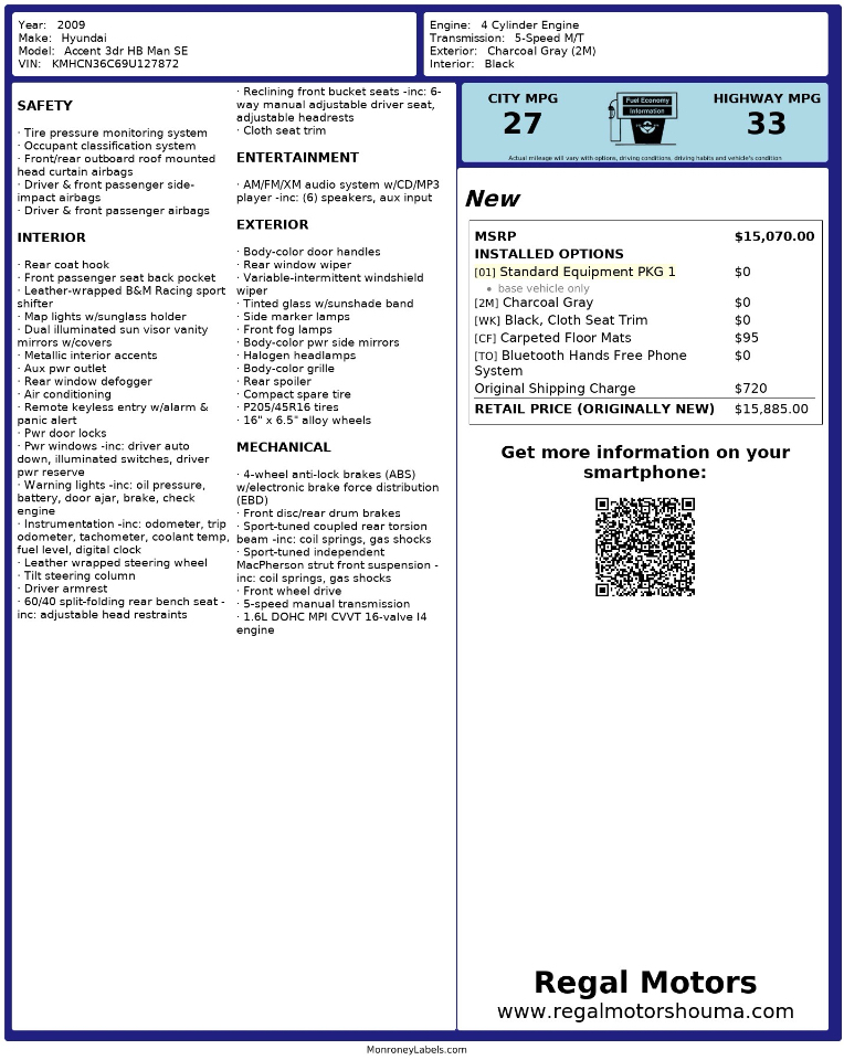 Hyundai Accent SE 3-Door 2009