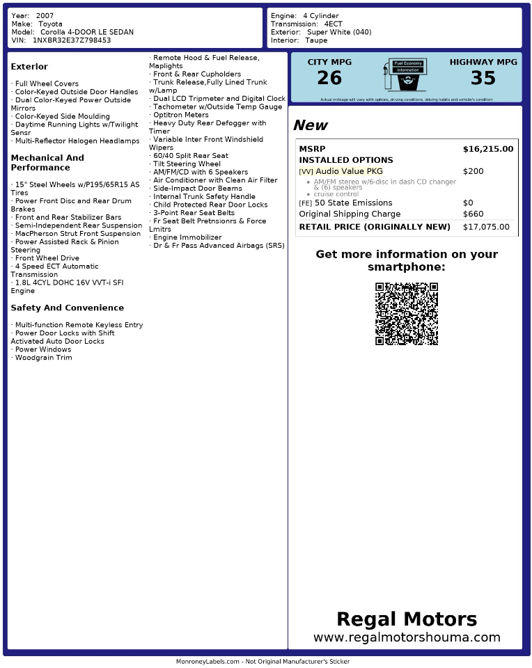 Toyota Corolla LE 2007