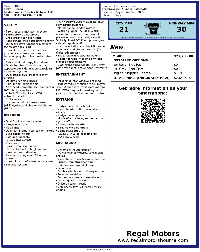 Honda Accord LX-P Sedan AT 2009