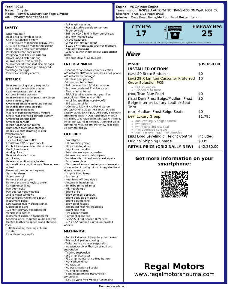 Chrysler Town & Country Limited 2012