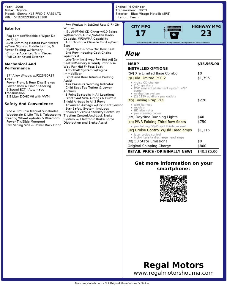 Toyota Sienna XLE Limited FWD 2008