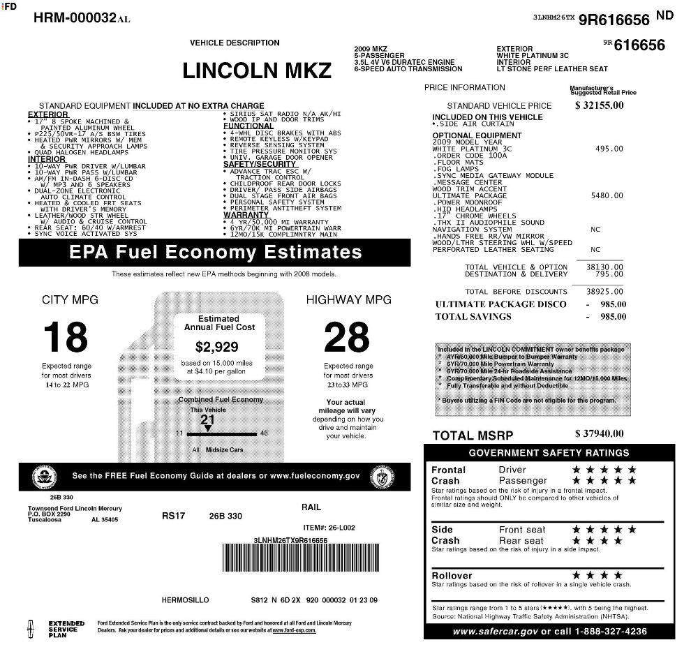 Lincoln MKZ FWD 2009