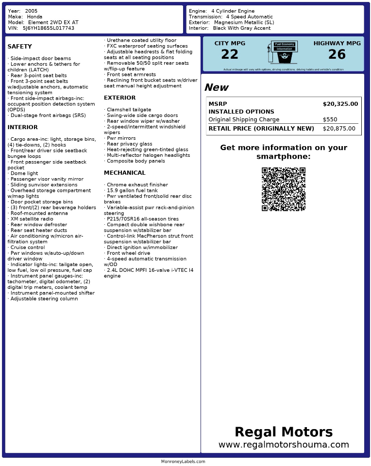 Honda Element EX 2WD 4-spd AT 2005