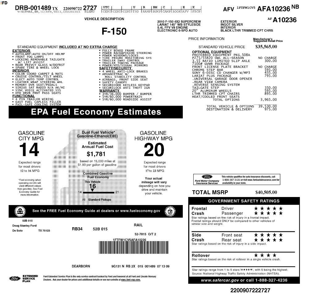 Ford F-150 Lariat SuperCrew 5.5-ft. Bed 2WD 2010