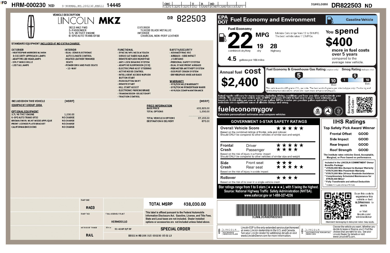 Lincoln MKZ FWD 2013