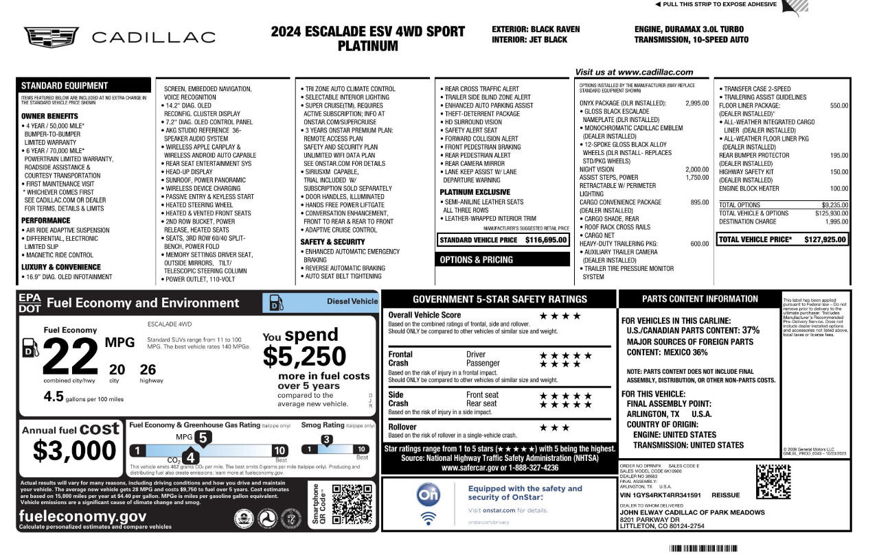 Cadillac Escalade ESV Sport Platinum AWD 2024