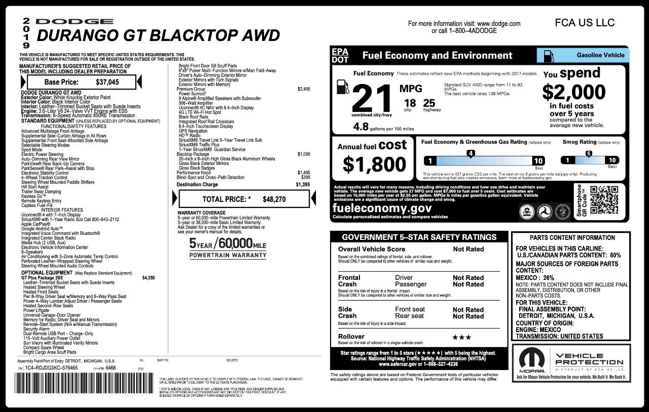 Dodge Durango GT Plus AWD 2019